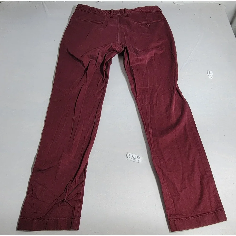 J.Crew Mens Stretch Chino Pants Burgundy Maroon 34x32 Cotton Blend Straight Leg